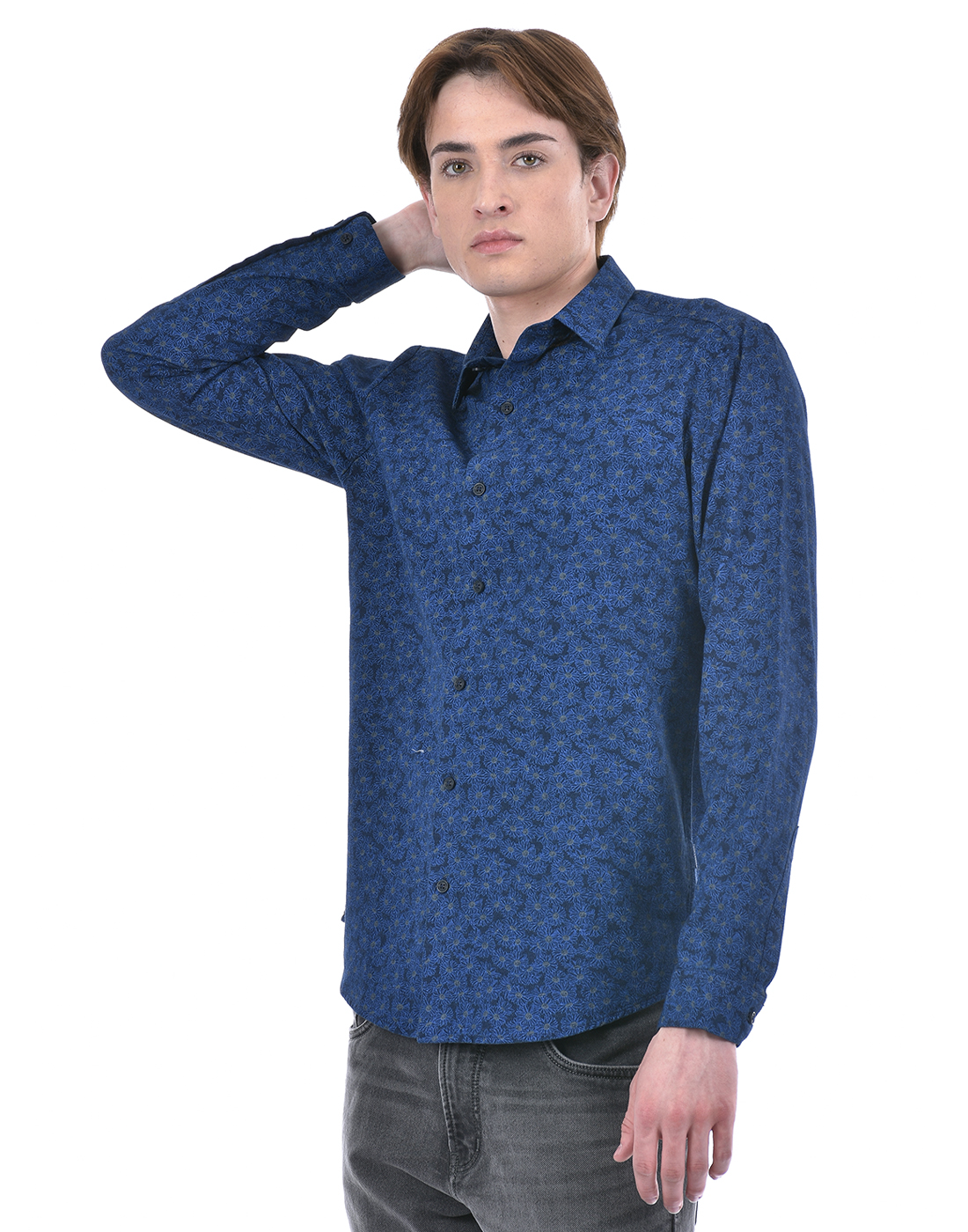 Numero Uno Men Floral Print Blue Shirt